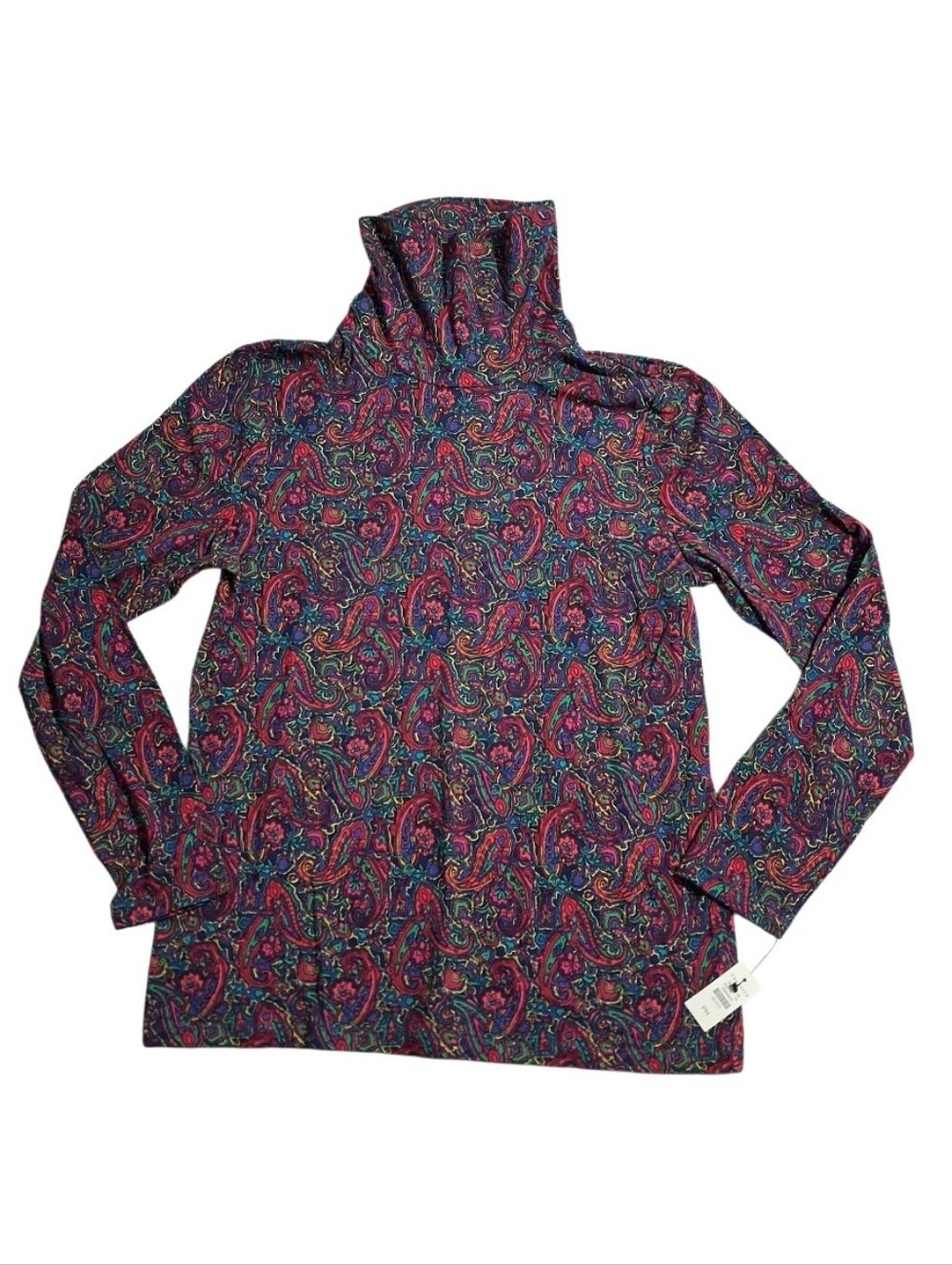 Talbots Turtleneck Women Size PM Paisley Print Stretch Knit Long Sleeve New